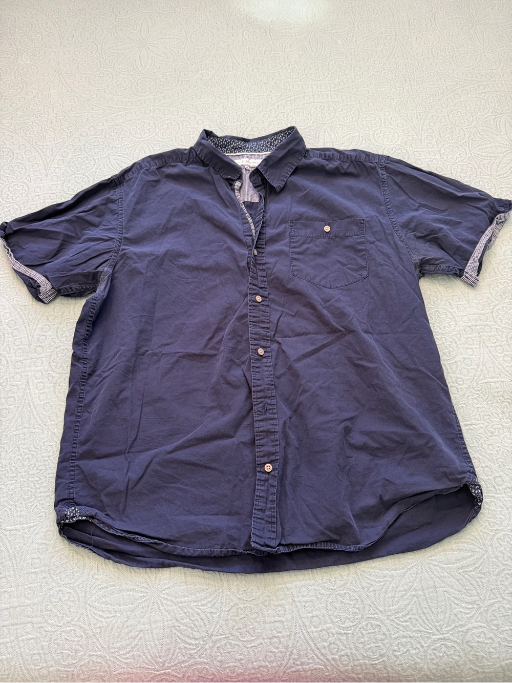 PD&C Men's Short-Sleeve Button-Down Shirt in Navy Blue